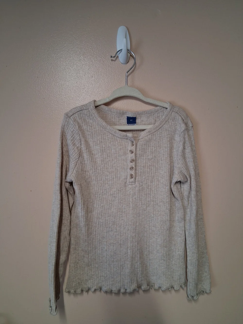 Old Navy Kids Long Sleeve Ribbed Tee - Light Beige